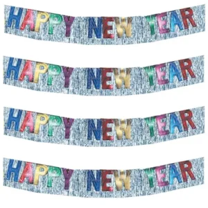 Happy New Year Foil Fringe Banner, Assorted, Black & Silver or Black & Gold - 1 Banner