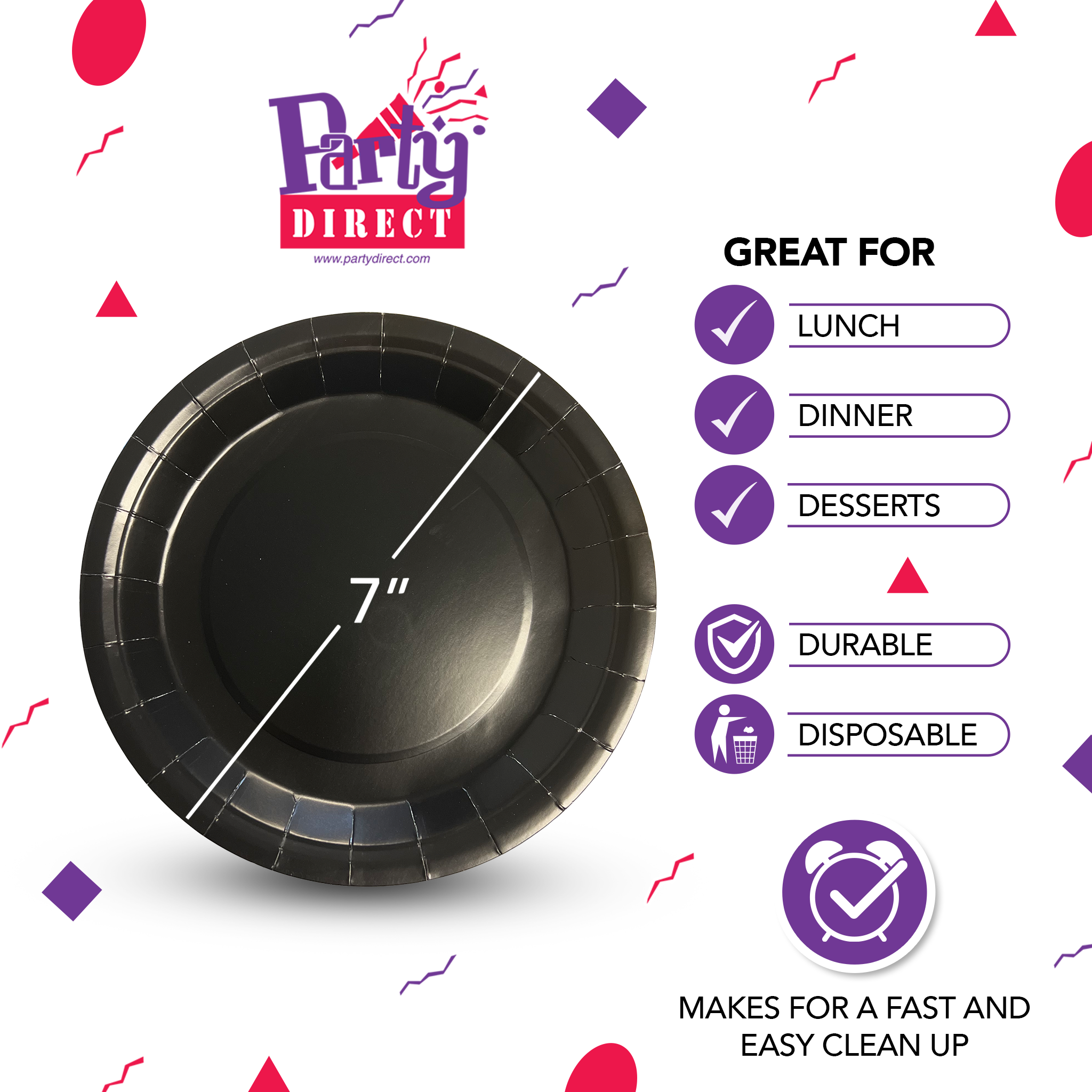 Solid Color Paper Plates, 7in – 50/Pack - Image 2