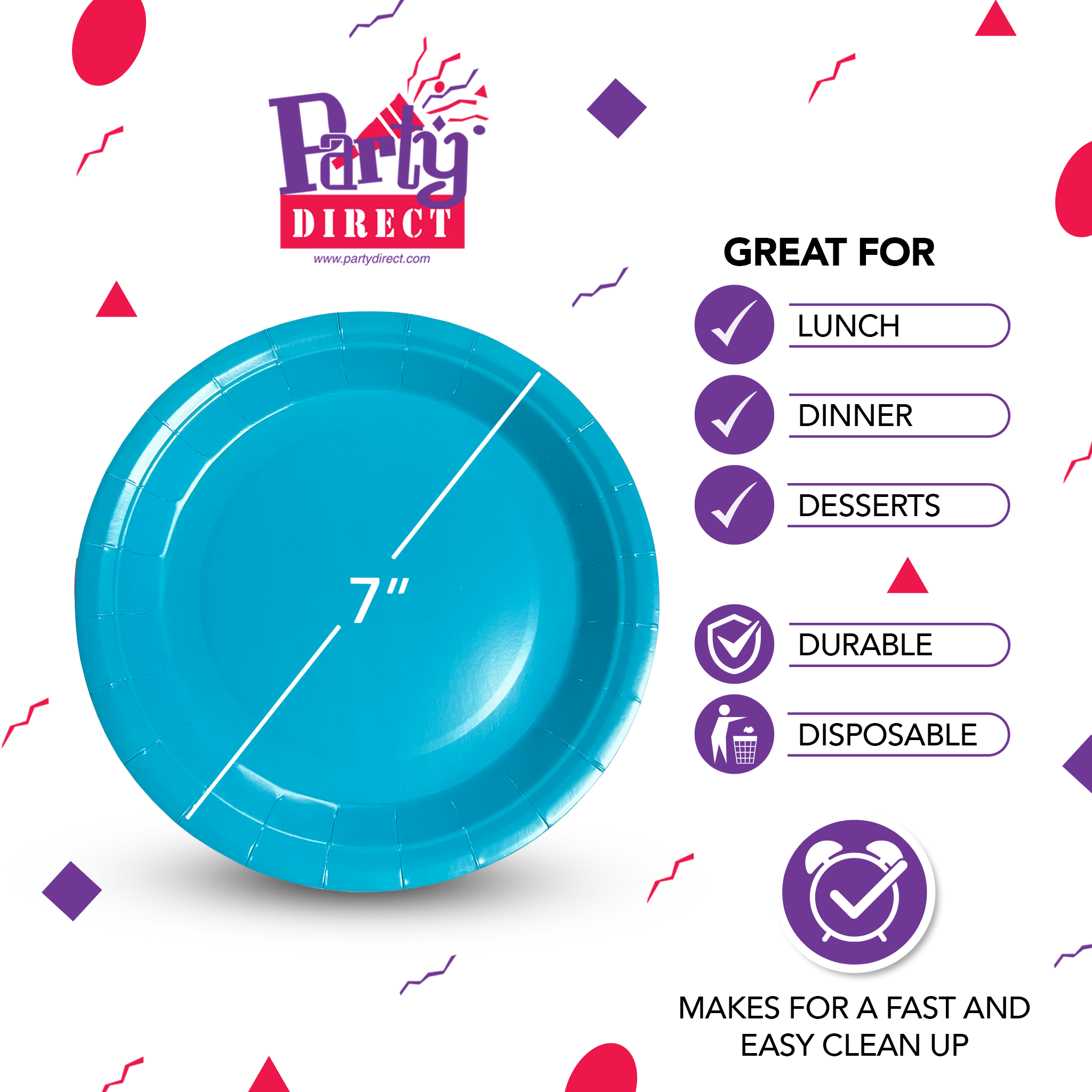 Solid Color Paper Plates, 7in – 50/Pack - Image 3